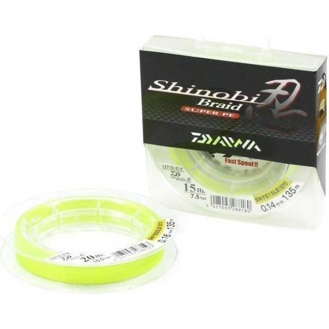 Плетеная леска DAIWA Shinobi Braid - 30 Lb (0,20мм) - 135м (ярко-жёлтая) 4027093288210